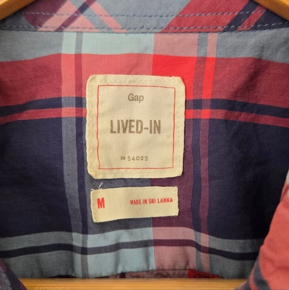 GAP Men's Casual Plaid Shirt - Navy and Red Size Medium - Picture 3 of 3